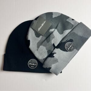 Eddie Bauer Boys Cold Weather Double Onyx Camo  Winter Beanie 2 Pack  Sz S/M